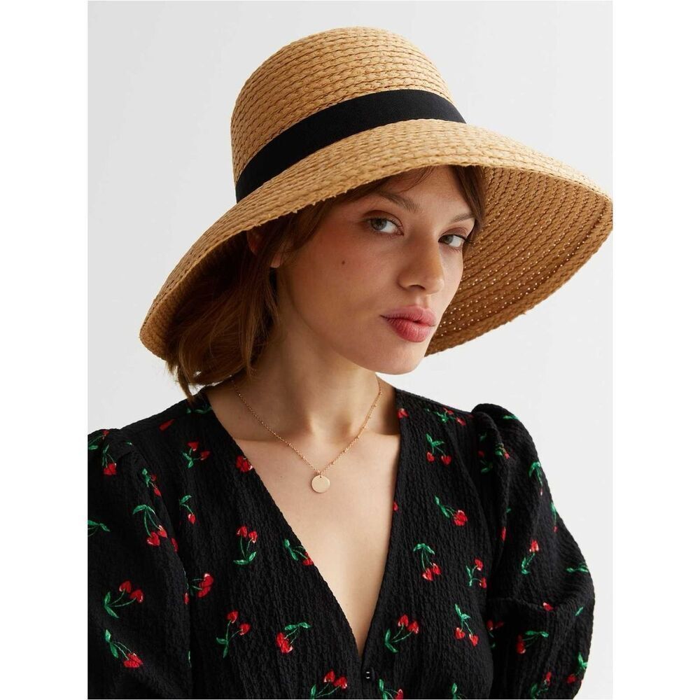 New Look Women's Stone Straw Effect Oversized Hat One Size